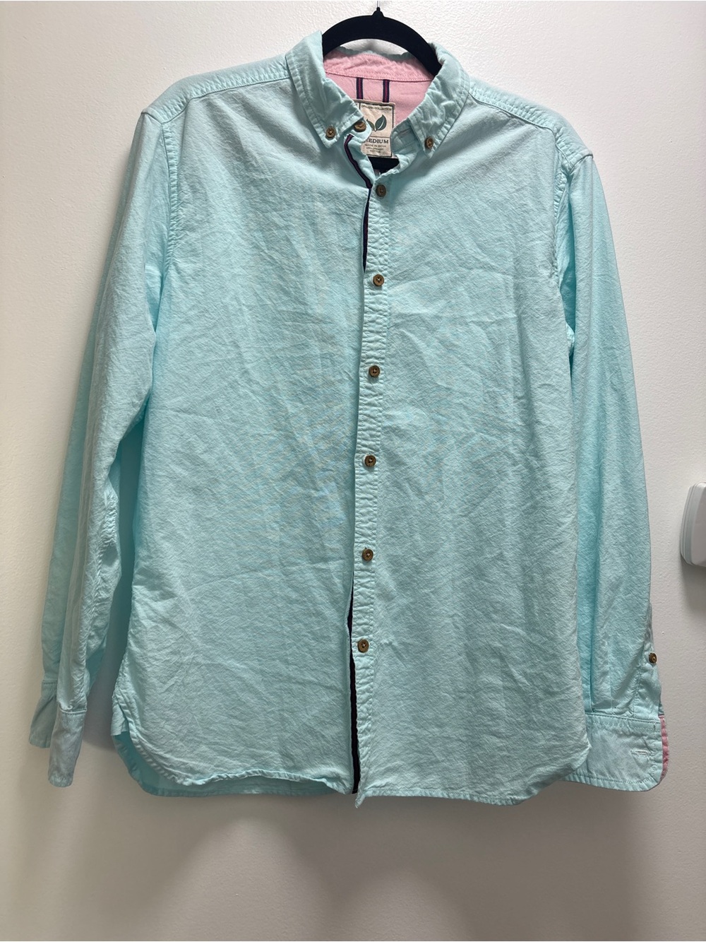 Alexander Julian Light Aqua Button-Down Shirt 100% Cotton Made in USA Minimalist